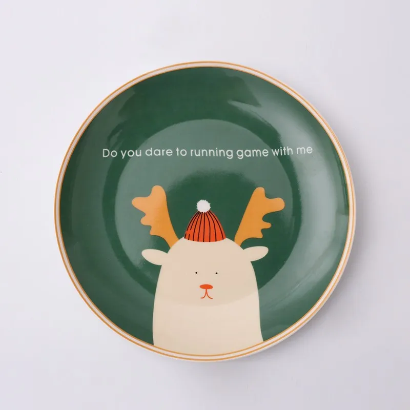 

Children's plate fruit plate sheep Western food ceramic creative breakfast cartoon cartoon steak underglaze color white rabbit