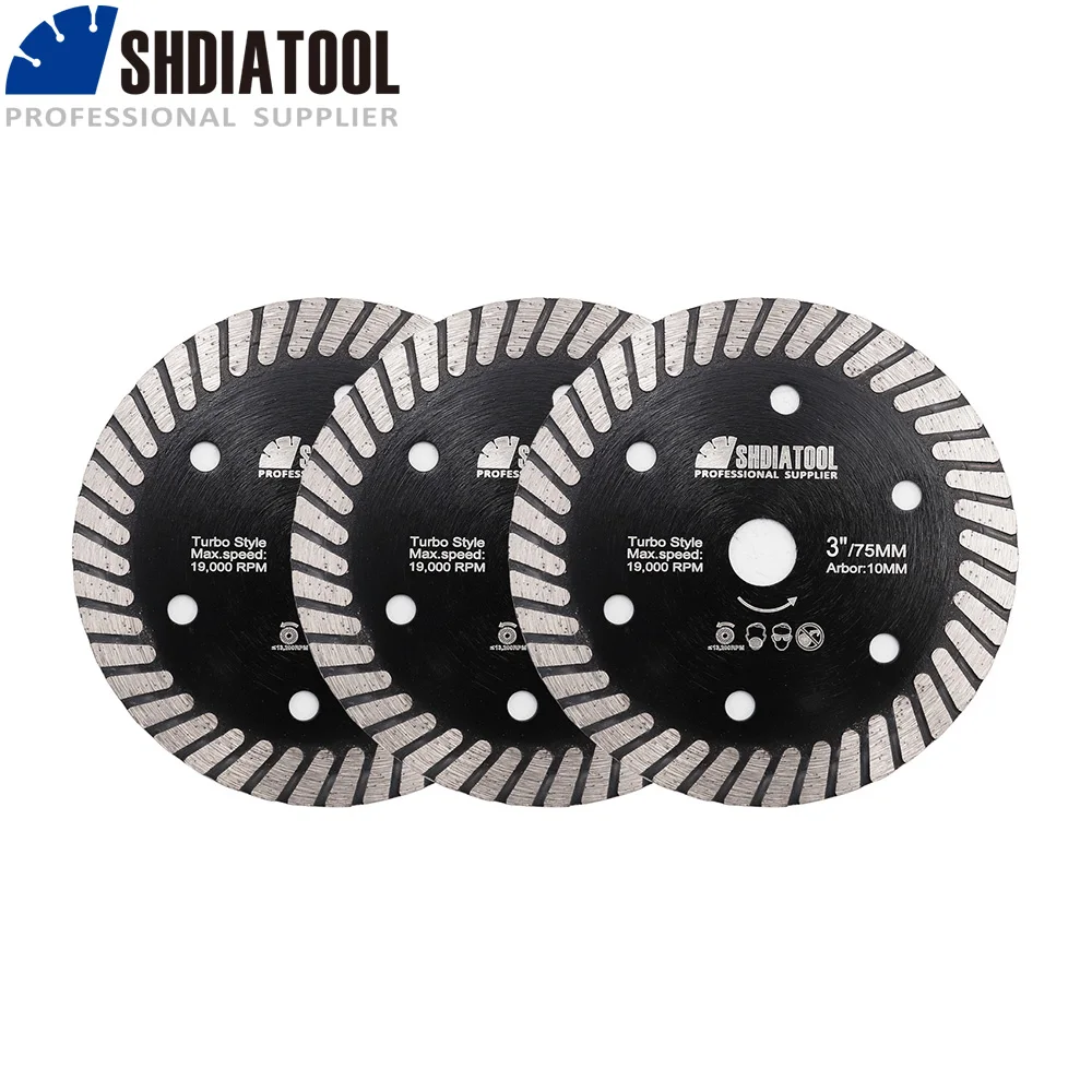 SHDIATOOL 2 قطعة/المجموعة 3 "الماس السيراميك توربو أسطوانة تقطيع 75 مللي متر Tickness 1.1 مللي متر ل بلاط مزجج السيراميك الصلب الخزف المنشار شفرة