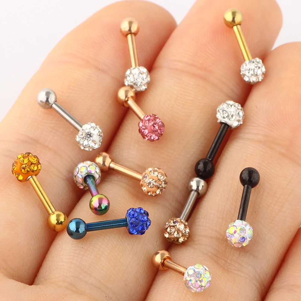 

JUNLOWPY 16G Stainless Steel Ear Stud Tragus Earrings Crystal Piercing Barbell Cartilage Helix Body Jewelry 120pcs Mix 12 tyles