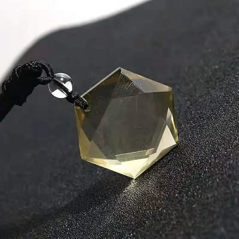 Natural Yellow Citrine Hexagram Six Pendant Citrine Gemstone Clear Bead Necklace 25mm Drop Shipping AAAAAA