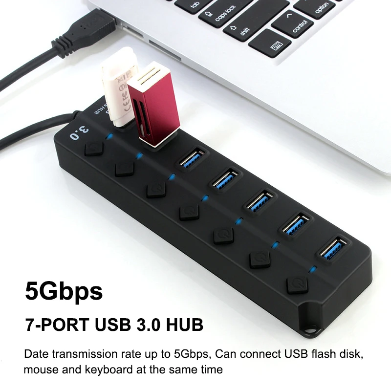 USB Hub 3.0 4 7 Port عالية السرعة متعددة الخائن محول الطاقة التبديل مؤشر LED للكمبيوتر المحمول ماك بوك ملحقات الكمبيوتر