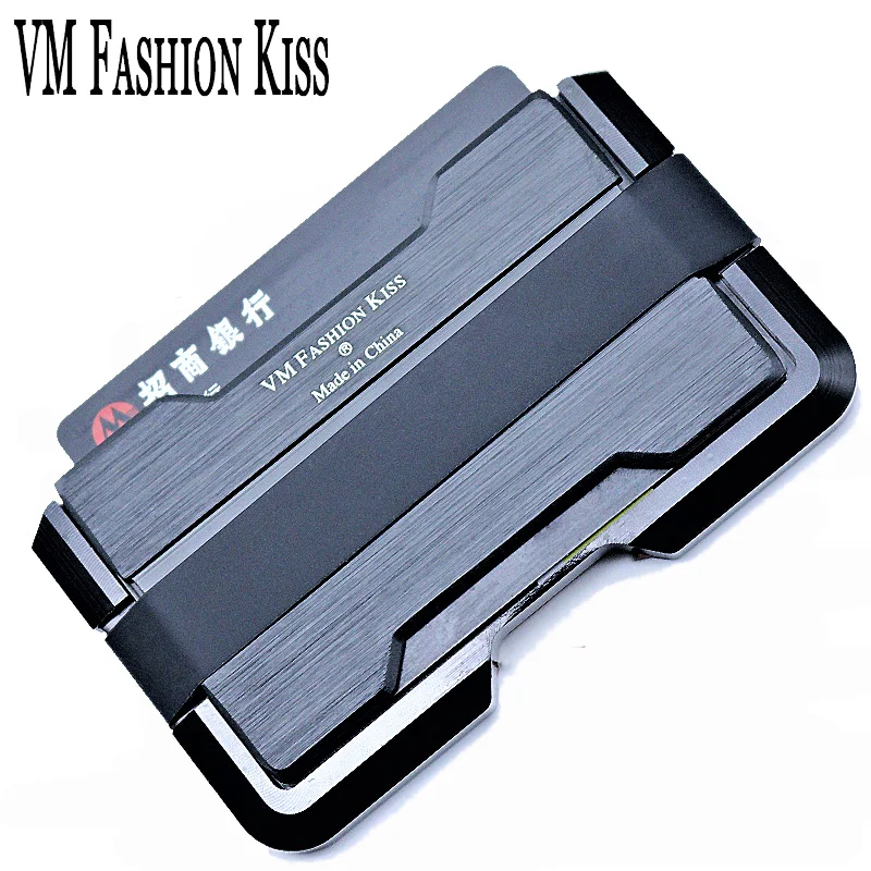 VM FASHION KISS 남성용 RFID 항공 알루미늄 보안 얇은 금속 카드 지갑, 미니 머니 클립 신용 카드 ID 홀더, 유명한 지갑