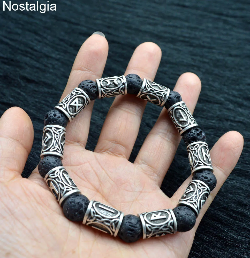 

Runes Beads Lava Stone Viking Bracelet Men Women Accessories Decoracion Rune Jewelry Bangles Bracelets