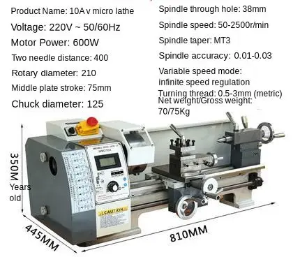 Mini high-Precision DIY Shop Benchtop Metal Lathe Tool Machine Variable Speed Milling