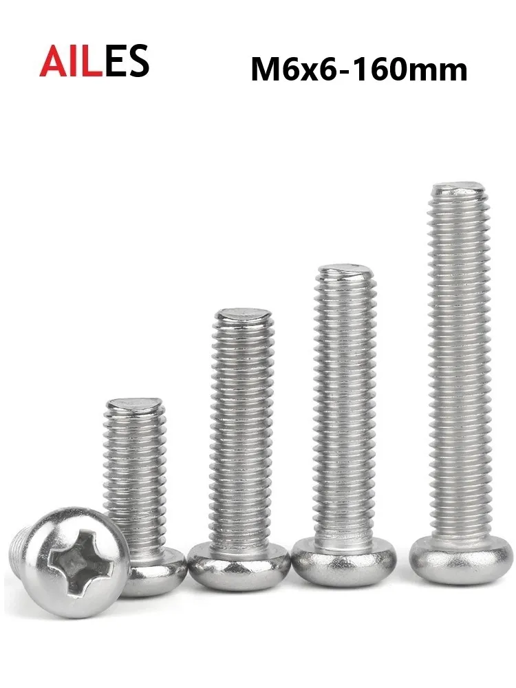 

304 Stainless Steel M6 Cross Recessed Pan Round Head Screws Phillips Machine Extended Bolts 6 8 10 30 100 110 120 130 150 160mm