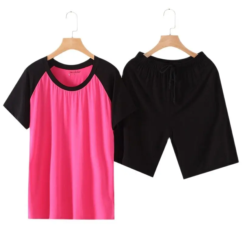 

Новый комплект женской пижамы из модала: свободные шорты и футболка с коротким рукавом, летняя домашняя одежда с цветными вставками