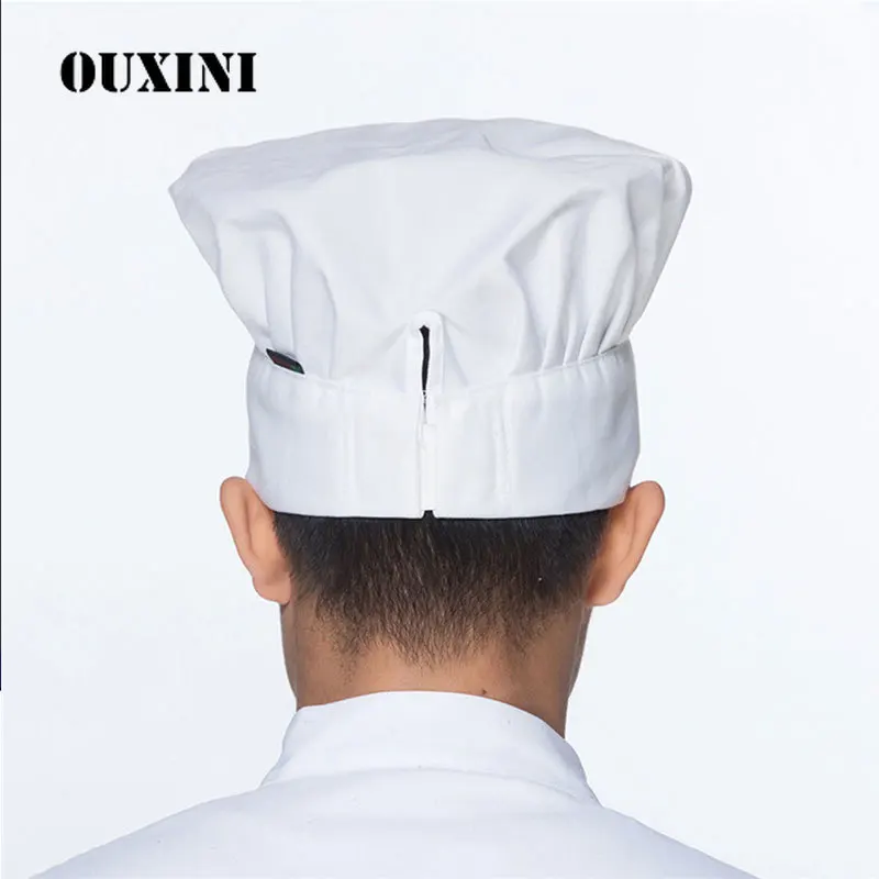 The New white Cooking Adjustable Chef Hat women Kitchen Pleated Elastic Hat Catering  Men Cooking Cap Working Cap cooker hat