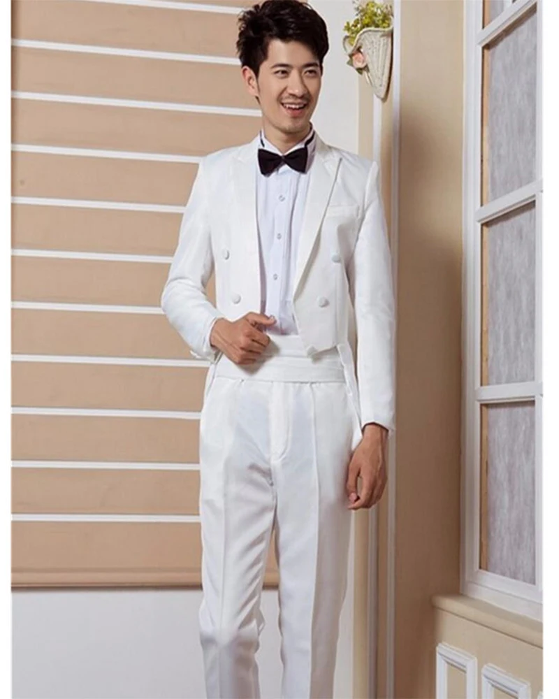 

2025 New Style Tailcoat 2Pcs Ivory Wedding Groom Men Suit Sets Tuxedo(Blazer+Pants+Tie+Girdle)Mens Suits Dinner Party Wear Suits