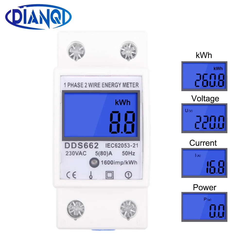 Single Phase Two Wire LCD Digital Display Wattmeter Power Consumption Energy Electric Meter kWh AC 230V 50Hz Electric Din Rail