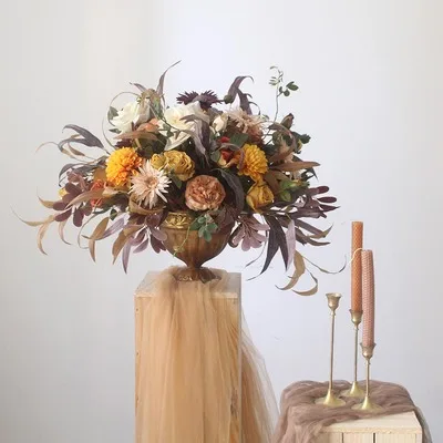 90cm Willow Leaf  Eucalyptus Branch The Fall Color Champagne Reddish Brown Flower Arrangement Materials