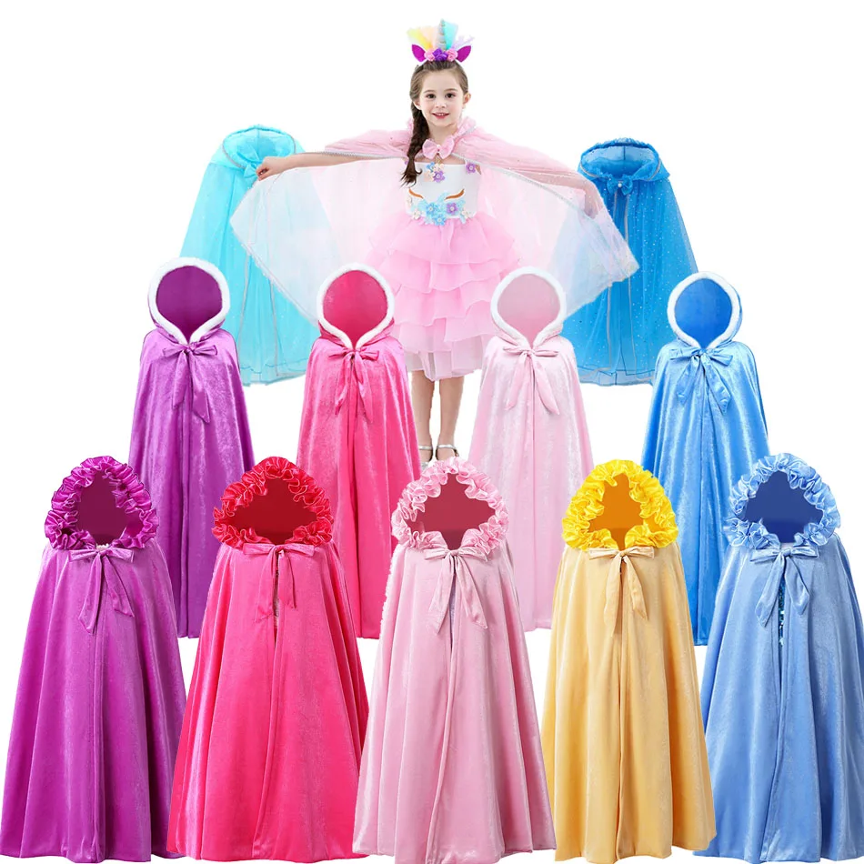 

Girls Snow Queen 2 Elsa Hooded Cloak Dress Kids Costume Children Cape Carnival Birthday Party Accessory Mantle Dress Festival