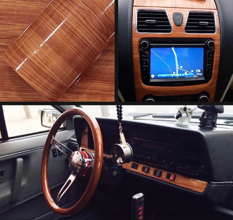 5 Kinds Gloss Furniture Wood Grain Car Wrap Film Car Internal Sticker PVC Wood Home Decoration Sticker 10/20/30/40/50X152CM