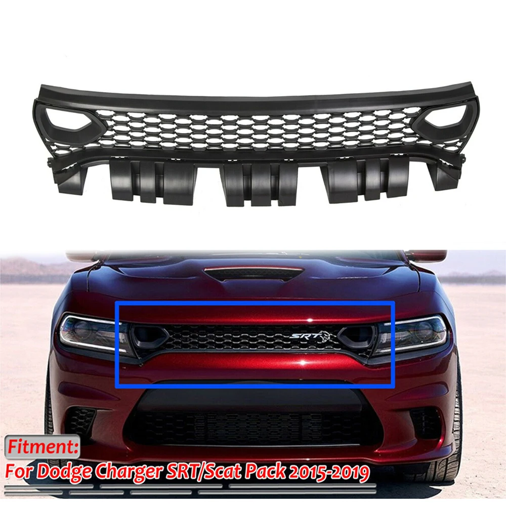 

Front Grille Grill For Dodge Charger SRT 2015-2019 Scat Pack Daytona W/ Bezels Dual Inlet Intake Upper Bumper Intake Hood Mesh