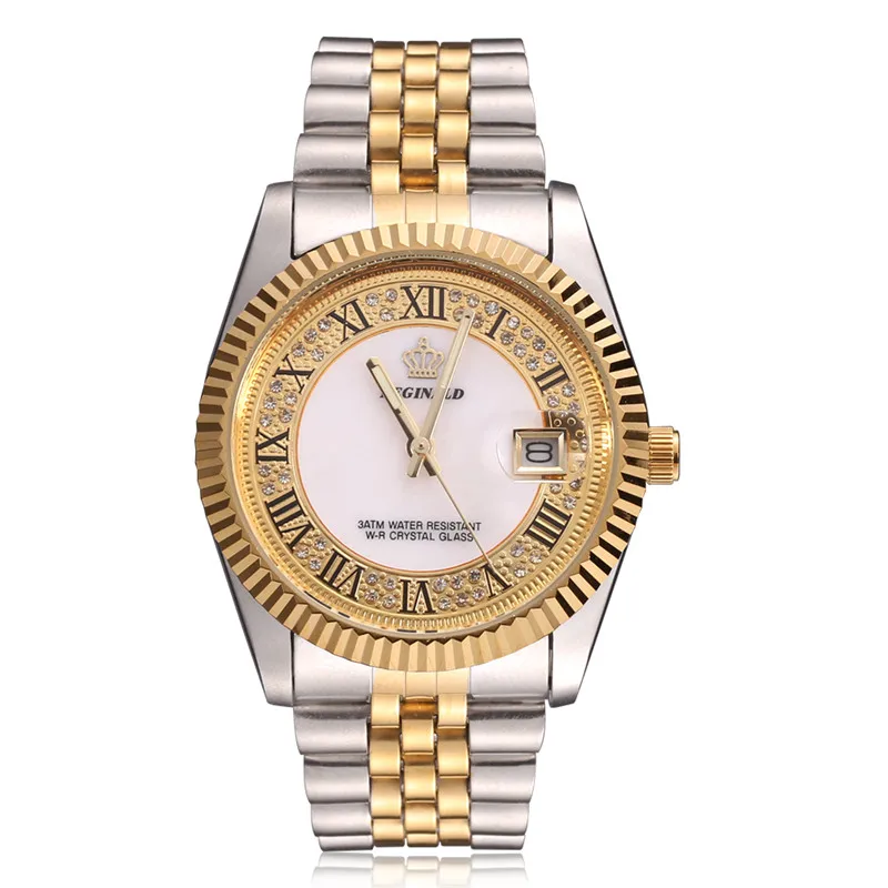 REGINALD Watch Men Diamond Watches Stainless Steel Quartz Wristwatches Luxury Business Watches reloje hombre 2020 heren horloge image 5