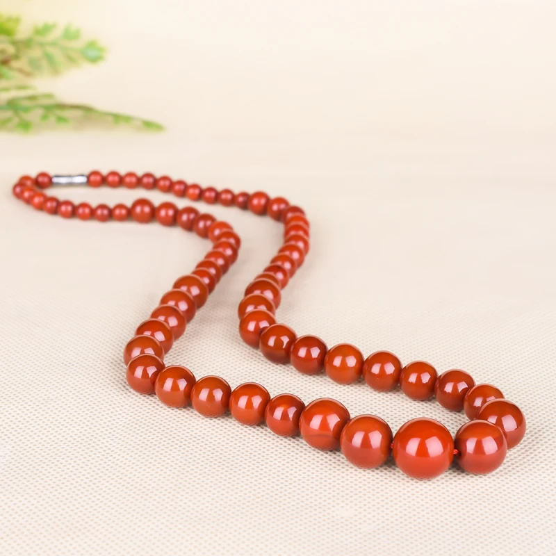 Beautiful Red Jade Mala bead Necklace Nan Hong chalcedony chain Amulet Rare Hanging @@@@@