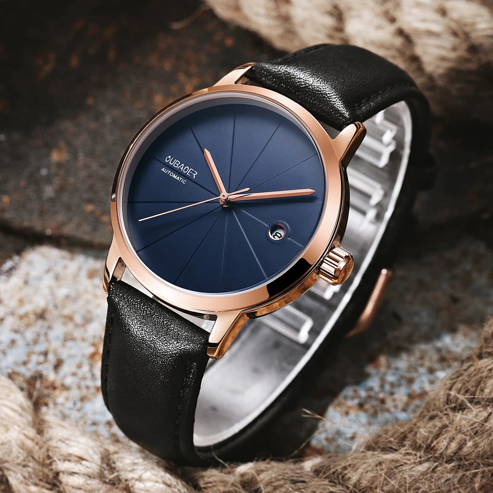 2024 OUBAOER Men Watch Automatic Mechanical Watches Bussiness Leather Strap Wristwatches Waterproof Classic Minimalist Clocks