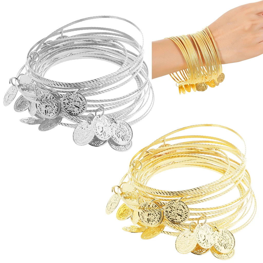 20pcs Multiple Bangles Bracelets with Coins for Belly Dance Indian Dance