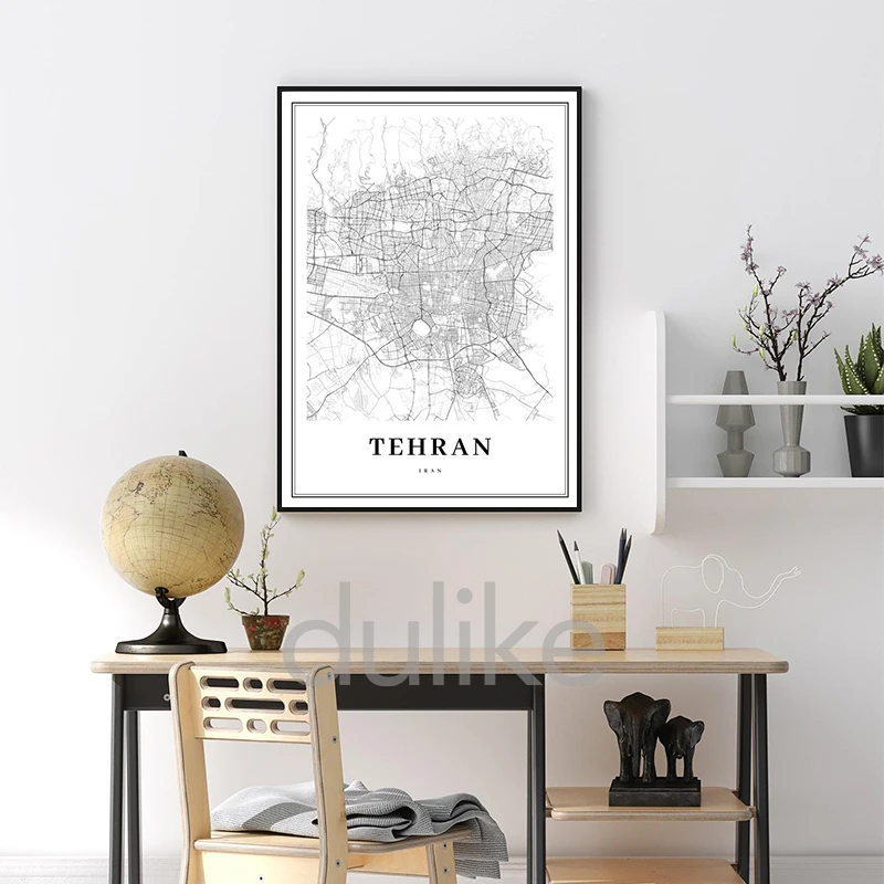Tehran Area Iran Map Prints City Street Poster Islamic Republic of Iran Persia Persian Map Canvas Painting Living Room Decor
