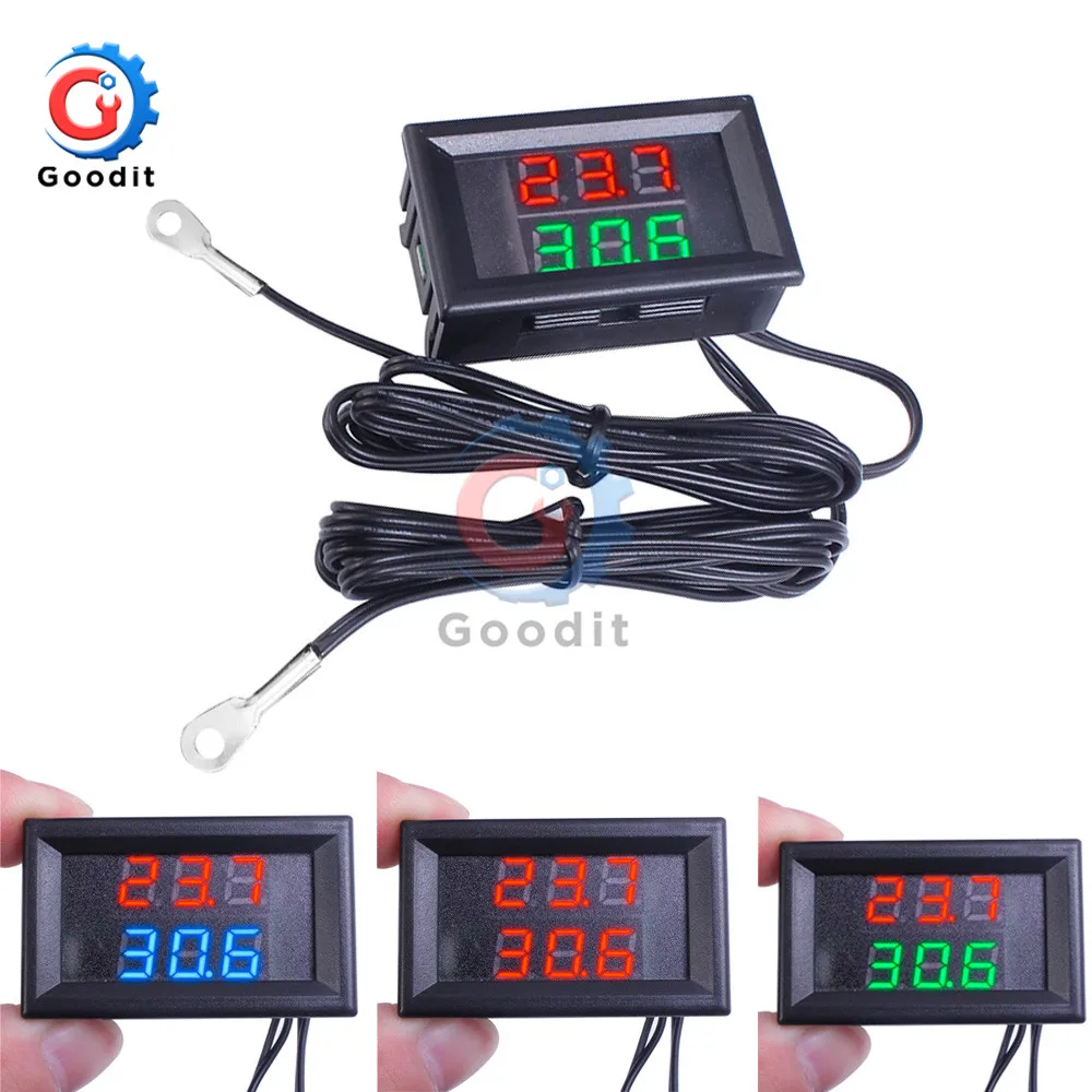 DC 4V-28V Mini Dual Display LED Digital Temperature Controller Temperature Sensor Thermometer Tester control + NTC Metal Probe