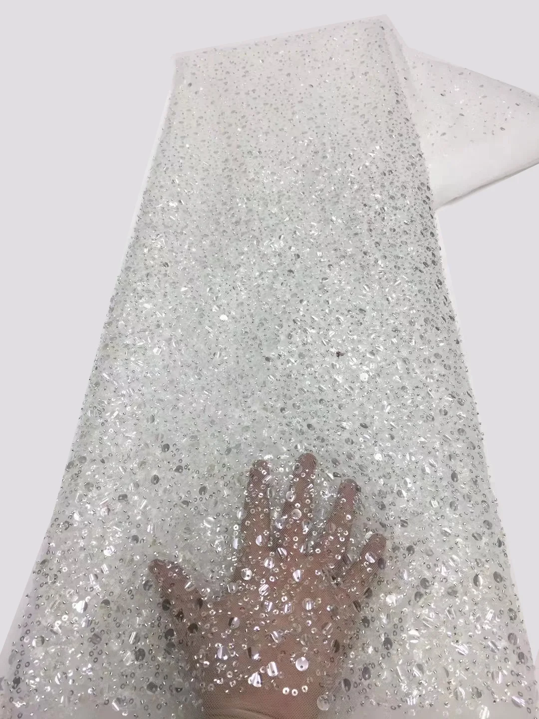 

(5yards/pc) High grade bling bling French net lace embroidered beads and sequins African tulle lace for wedding party FZX084