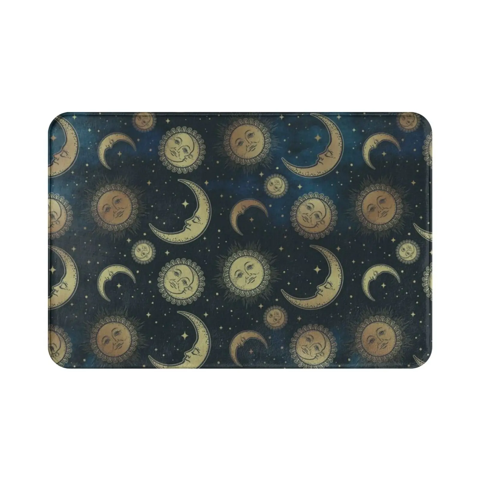 Retro Sun Moon And Stars Vintage Celestial Night Carpet Mat Rug Cushion Soft Non-Slip Gold Sun Moon Stars Retro Vintage