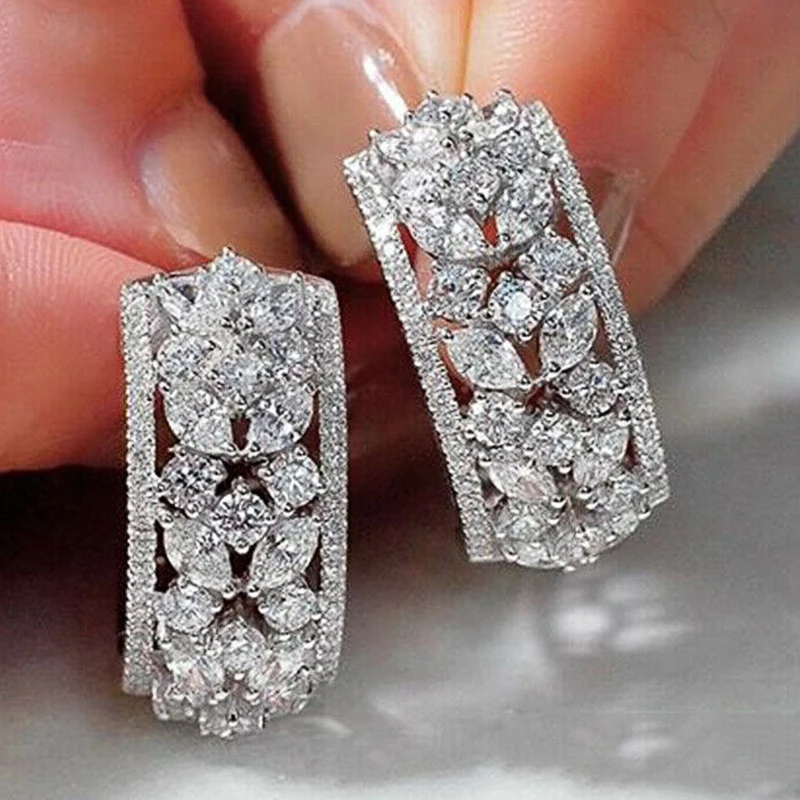 Huitan Luxury Geometric Shaped Stud Earrings Women Inlaid Bling Bling Cubic Zirconia New Trendy Wedding Party Jewelry Drop Ship