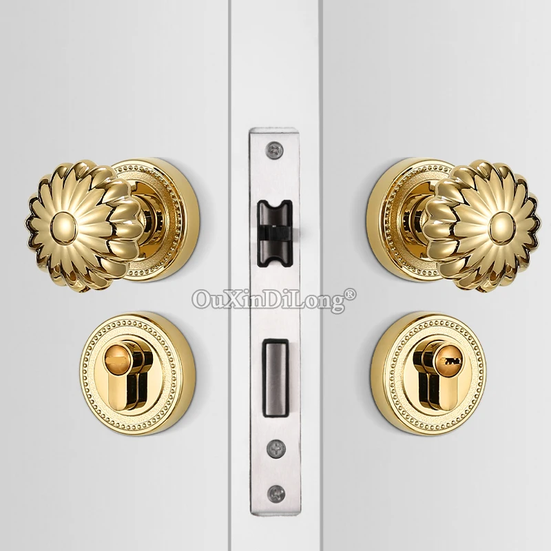 Luxury European Unequal Double Door Locks Security Entrance Mute Door Knobs Lock Set + 3 Keys Black/Gray/Gold