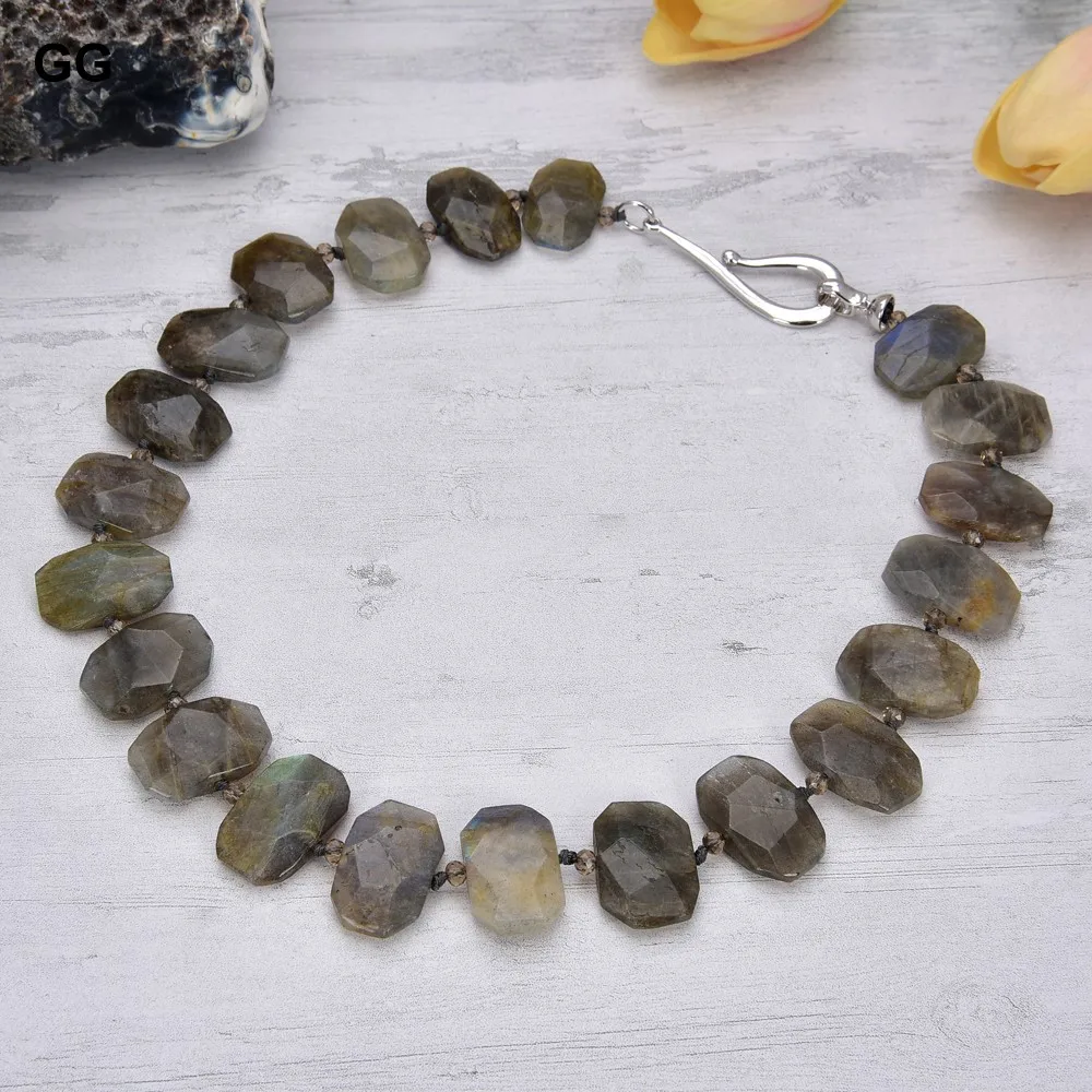 G-G 19'' Natural Faceted Labradorite Nugget Necklace