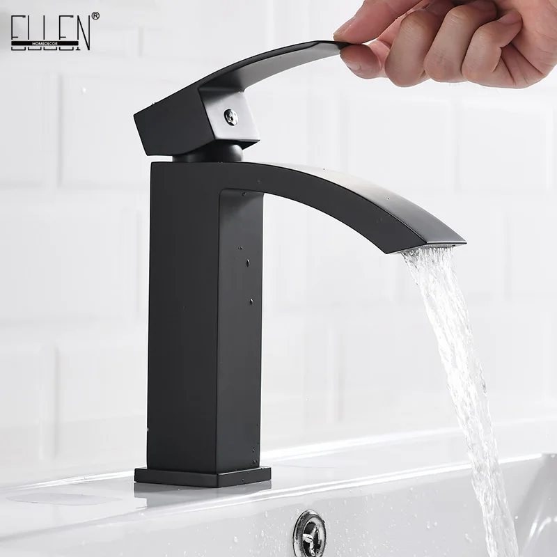 

Sqaure Bathroom Sink Faucet Hot Cold Water Mixer Tap Crane Deck Mounted Black Chrome Basin Sink Faucets ELF421