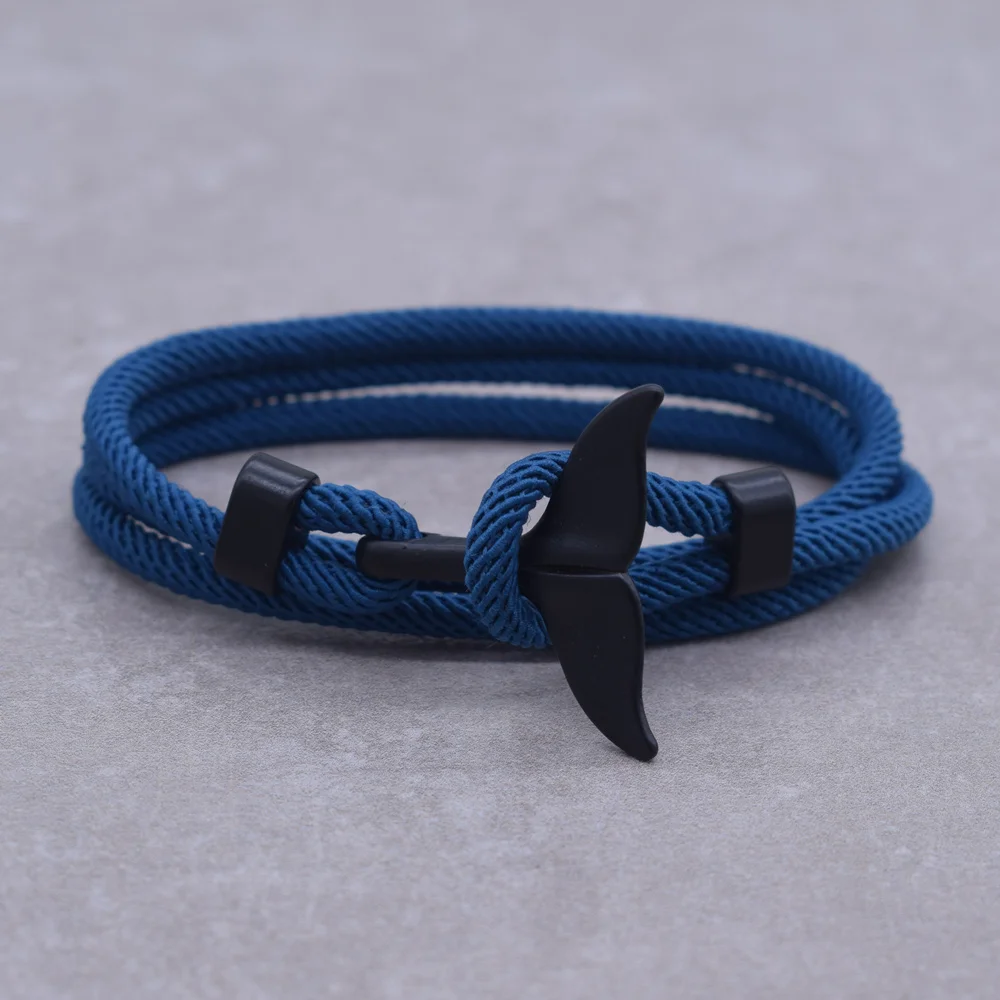 New Arrival Anchor Style Ocean Black Whale Tail Bracelet 2 Circle Wrap Rope Adjustable Bracelets for Women&Men Jewelry Gifts