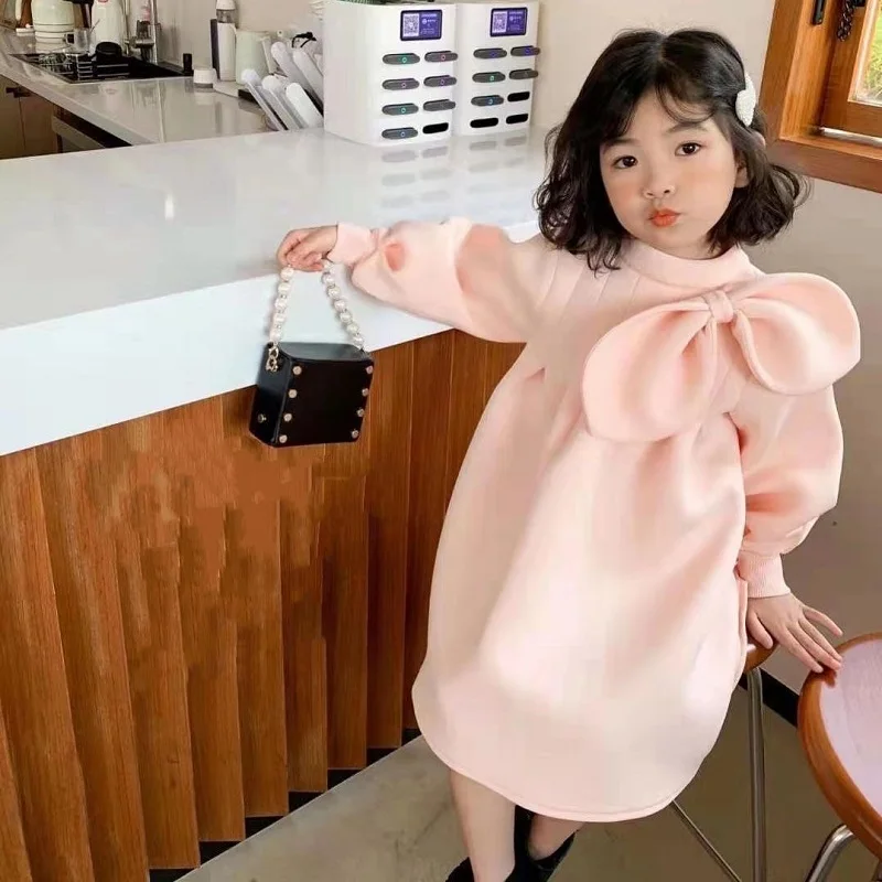 Baby Girl Princess Big Bow Dress Long Sleeve Infant Toddler Girl Vintage Vestido Party Pageant Birthday Baby Clothes 1-10Y