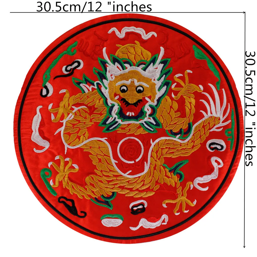 Large Chinese Style Dragon Embroidered Patch Peking Opera Figure Mask Dancing Lion Badge Applique Clothes Decor Sewing Accessory