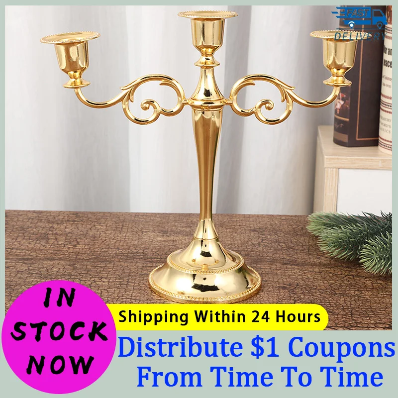 

3-Arms Metal Candle Holder Stand Crafts Home Decoration Accessories Wedding Holiday Candlestick Crafts Portavelas Candelabra