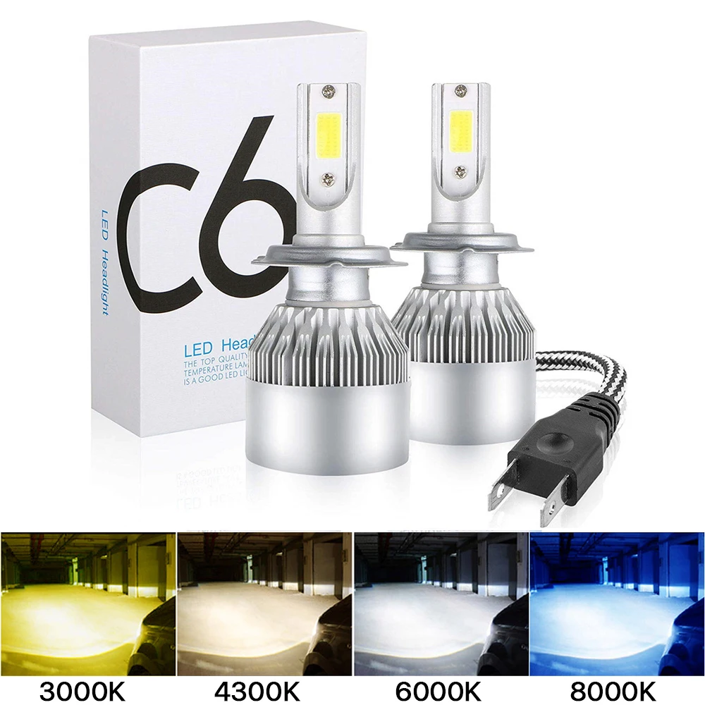 2pcs Car Headlight Bulbs LED H1 H3 H4 H7 H8 H11 HB3 HB4 9005 9006 C6 Bulb 3000K 6000K 8000K 24V 12V Auto Fog Lights Universal