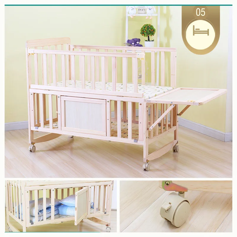 6 in 1 Baby Bed Set, Infant Crib Cradle & Move Shelf, Height Can Adjust Cot With Wheels