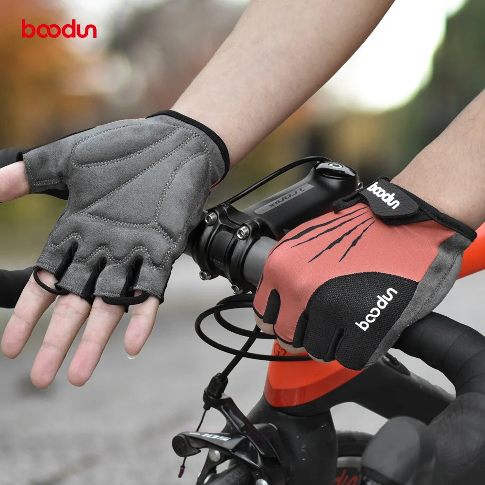 Boodun Suede Fabric Road Bike Half Finger Gloves Shockproof MTB Biciclet Guantes Ciclismo Cycling Outdoor Sport Short Mittens