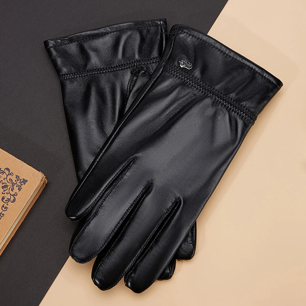 Bagressions DENIM-Gants en cuir véritable pour homme, peau de mouton, écran tactile, conduite, cyclisme, sourire, chaud, meilleur cadeau, hiver