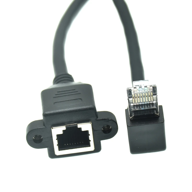 RJ45 Cable Male to Female Screw Panel Mount Ethernet LAN Network 8 Pin 90 Degree Right Angle Extension Cable 0.3m-1M