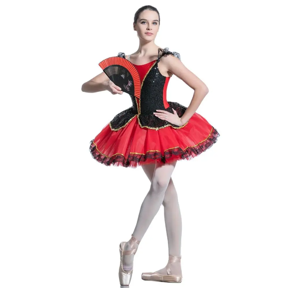 Adult Girls Spanish Tutu Dress Black & Red Ballet Dance Tutus Performance Tutu Costume Ballerina Dresses 2 Color Available 19069