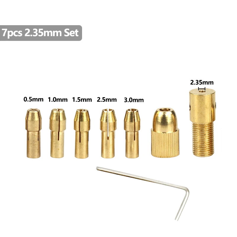 Mini Drill Chuck Adapter Collet 7pcs 2.35/3.17mm Electric Motor Shaft for Dremel Rotary Accessories 0.5-3.0mm Drill Collet