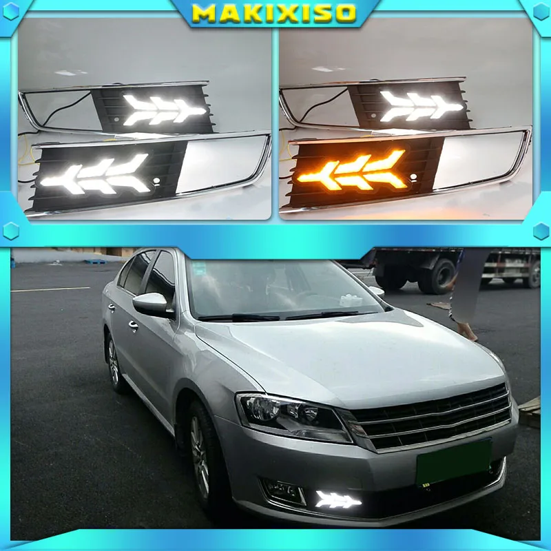 

1 Pair LED DRL Daytime Running Light For Volkswagen VW Lavida 2013 2014 with Yellow Trun Signal Light Blue Night Lamp
