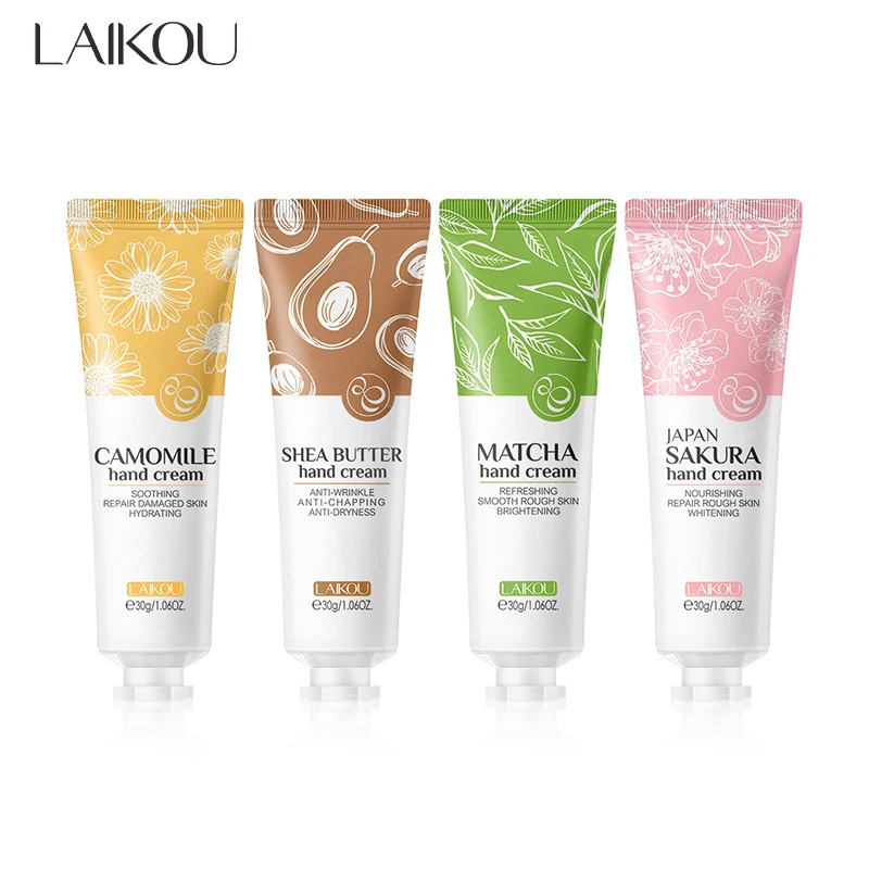 

4pcs Deep Moisturizing Refreshing Hand Cream Sakura Matcha Shea Butter Chamomile Gentle Soften Keratin Improve Dry Body Lotion