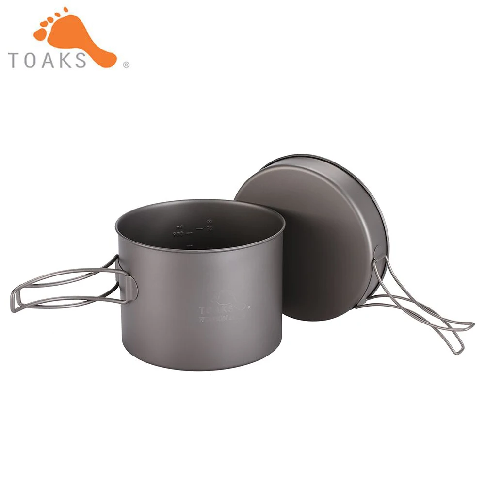 TOAKS Titanium Pan Pot Outdoor Camping Hiking Cookware Backpacking Cooking Picnic Bowl Pot Pan Set with Folded Handle CKW-1300