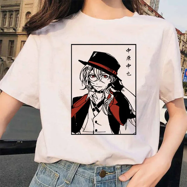 Bungou Stray Dogs Anime Funny Print Harajuku Top Women T-shirt Casual ladies basic O-collar Short Sleeved T-shirt Girl,Drop Ship