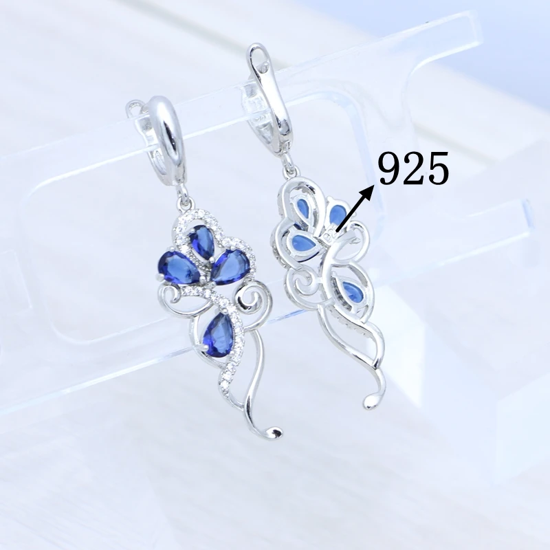 Eleganti orecchini a fiore per orecchini da donna in argento Sterling 925 con zaffiro intarsiati con gioielli da sposa classici in cristallo