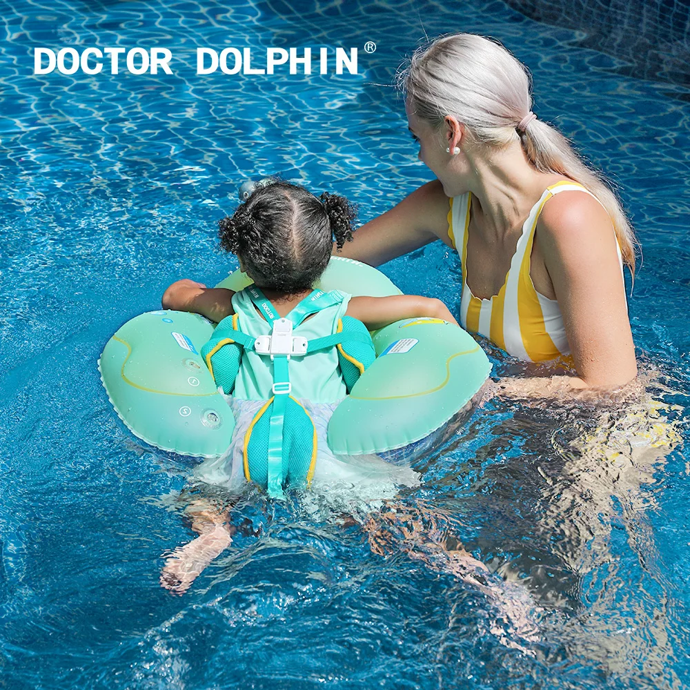 Doctor Dolphin Baby Inflatable Swim Ring, 54X54 CM Baby Floats Toys, Floaties for Toddlers with Trouser Pocket (Powder Green)