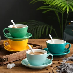 European style 300ML solid color coffee cup and saucer gift ceramic cappuccino latte cup cup and saucer set multi-color optional