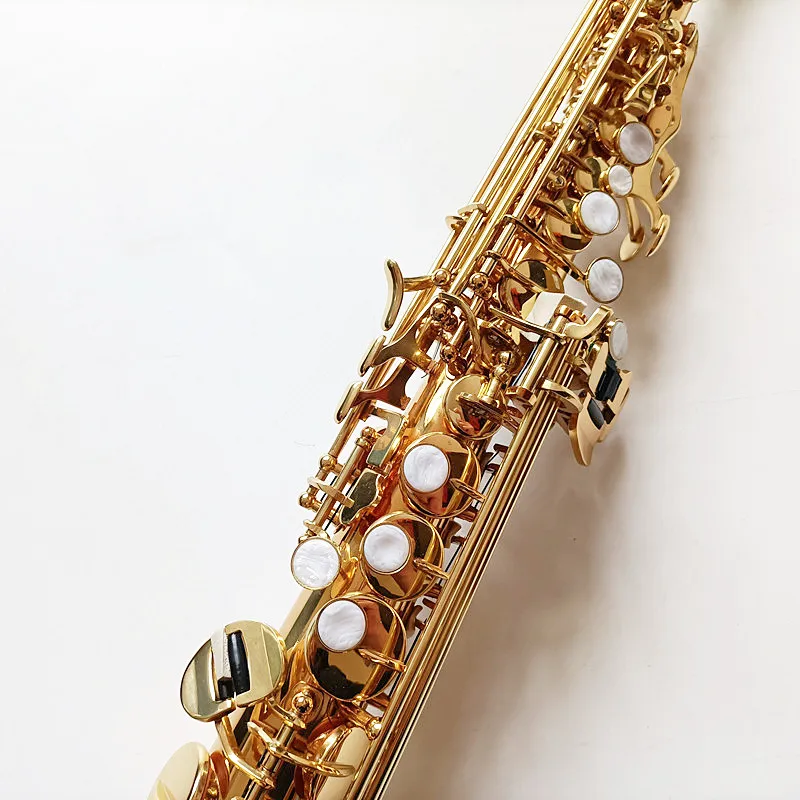 Made in Japan 82Z Brass Straight Soprano Bb Flat Sax Saxophone Woodwind Instrument Natural Shell Key Carve Pattern with Carryi