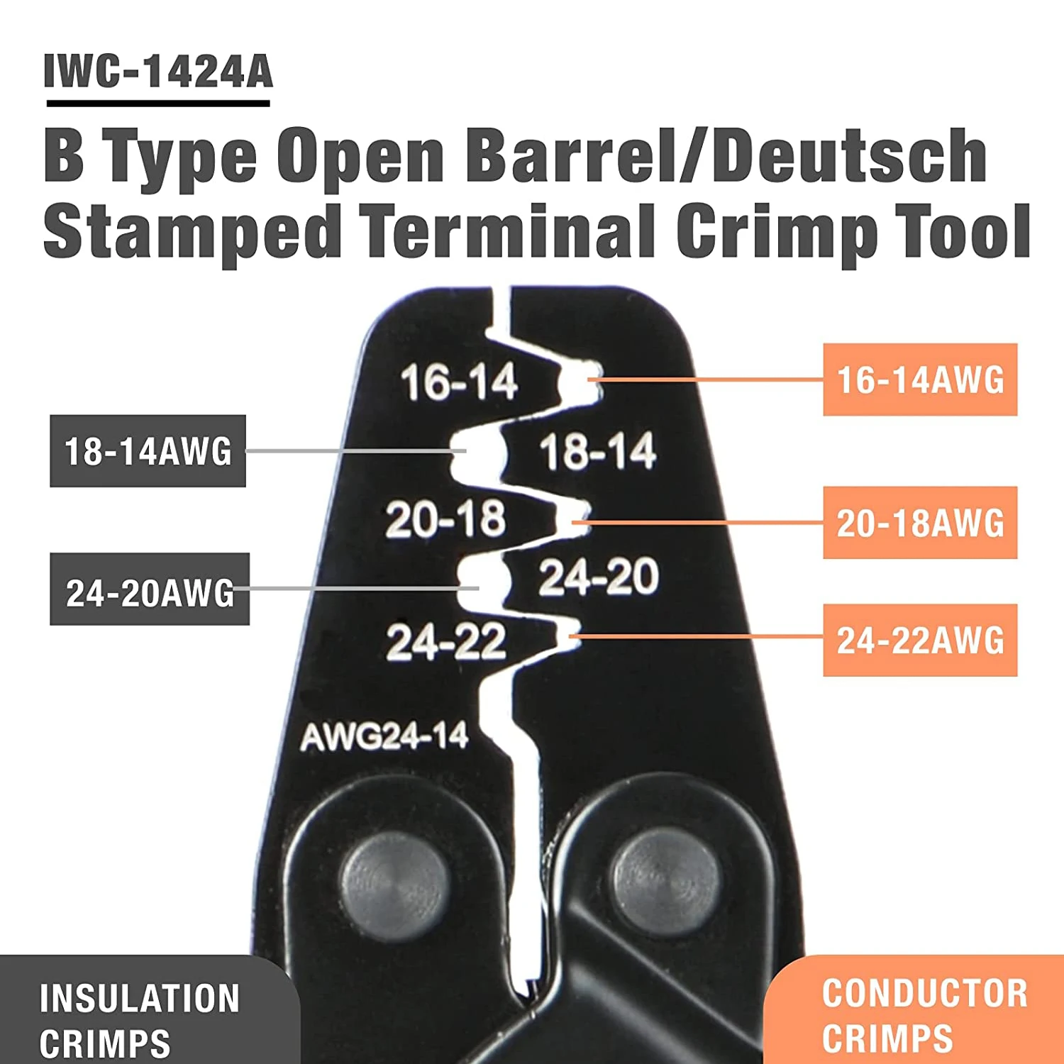 IWISS IWC-1424A Crimping Tools for Deutsch DT Series Stamped & Formed Contact, Open Barrel Terminal Crimping Tool Wire Crimper