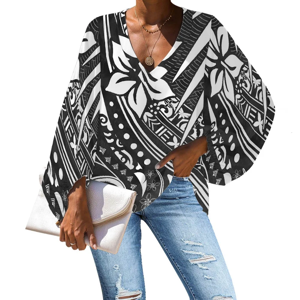 HYCOOL Dressy Blouse For Woman Polynesian Tribal Hawaii Flower Pattern Woman Formal Blouse Casual Tops For Women 2021 Casual